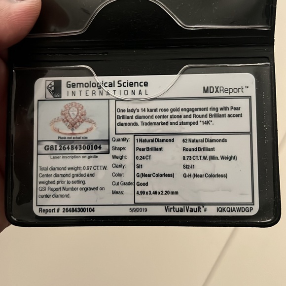 Rose gold tear drop halo diamond engagement ring (natural diamomd) size 6 - Picture 2 of 9